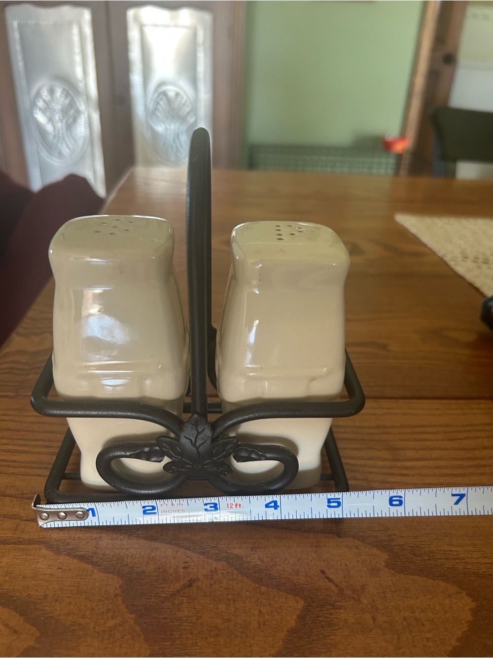 Longaberger Ceramic Salt and Pepper Shakers with Black Metal Holder - Picture 3 of 3